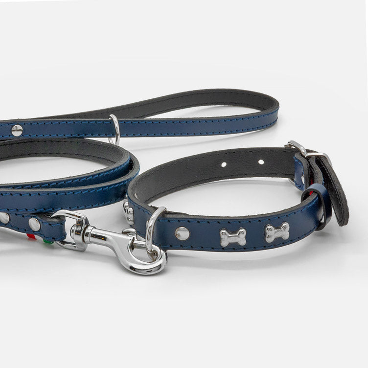 Collare in Pelle BLU BONE