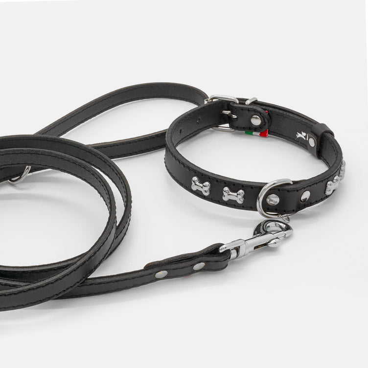Collare in Pelle NERO BONE