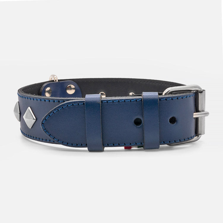 Collare in Pelle BLU PYRAMID ALTO