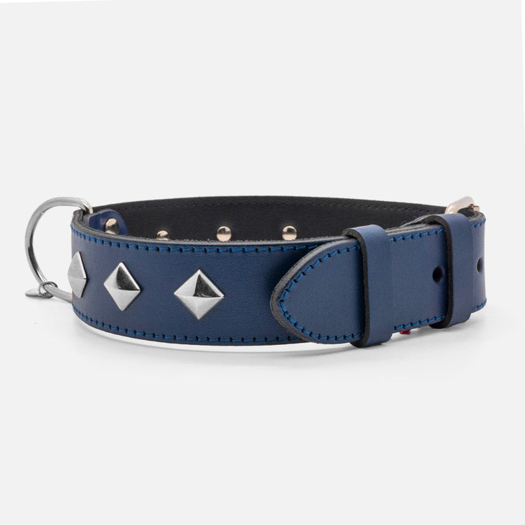 Collare in Pelle BLU PYRAMID ALTO