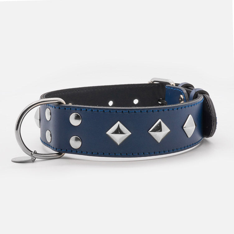 Collare in Pelle BLU PYRAMID ALTO