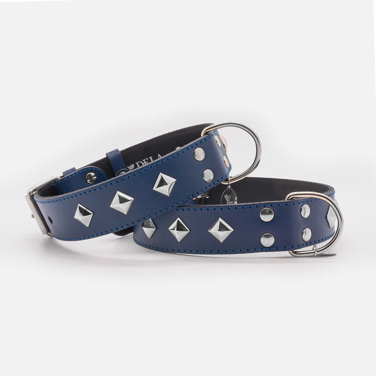 Collare in Pelle BLU PYRAMID ALTO