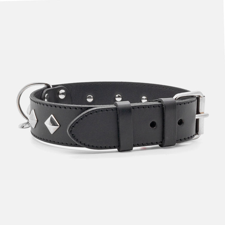 Collare in Pelle NERO PYRAMID ALTO