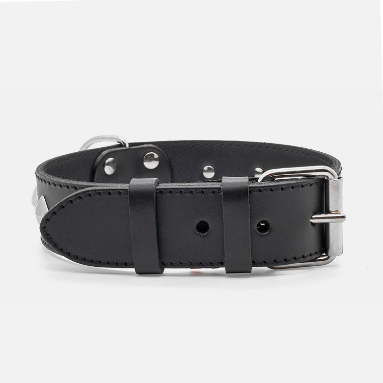 Collare in Pelle NERO PYRAMID ALTO