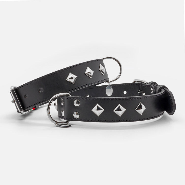 Collare in Pelle NERO PYRAMID ALTO