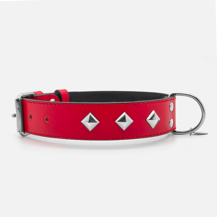Collare in Pelle ROSSO PYRAMID ALTO