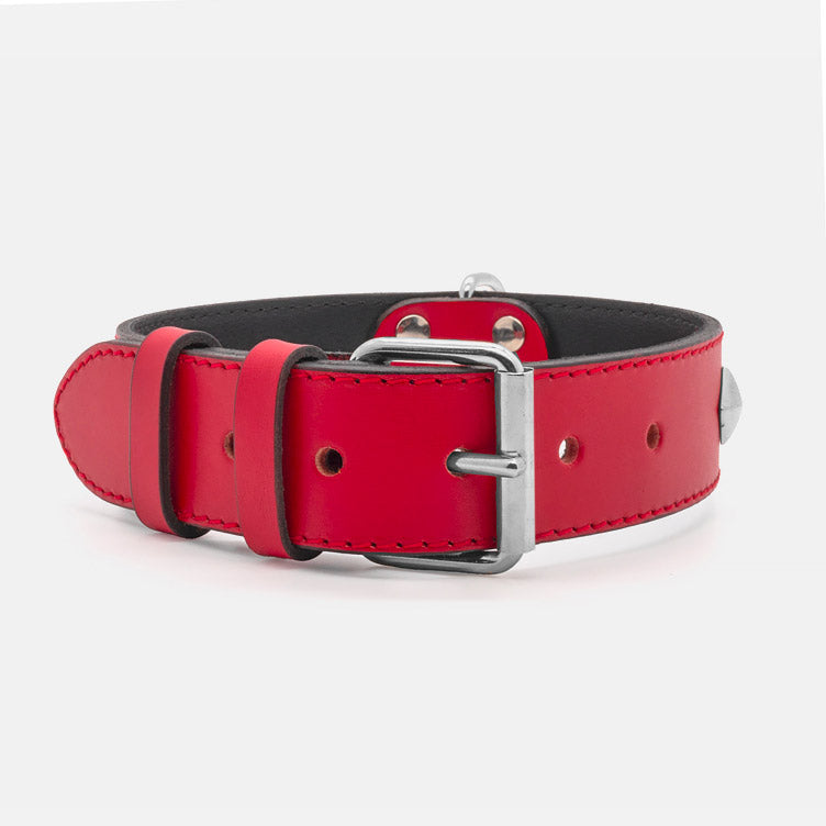 Collare in Pelle ROSSO PYRAMID ALTO