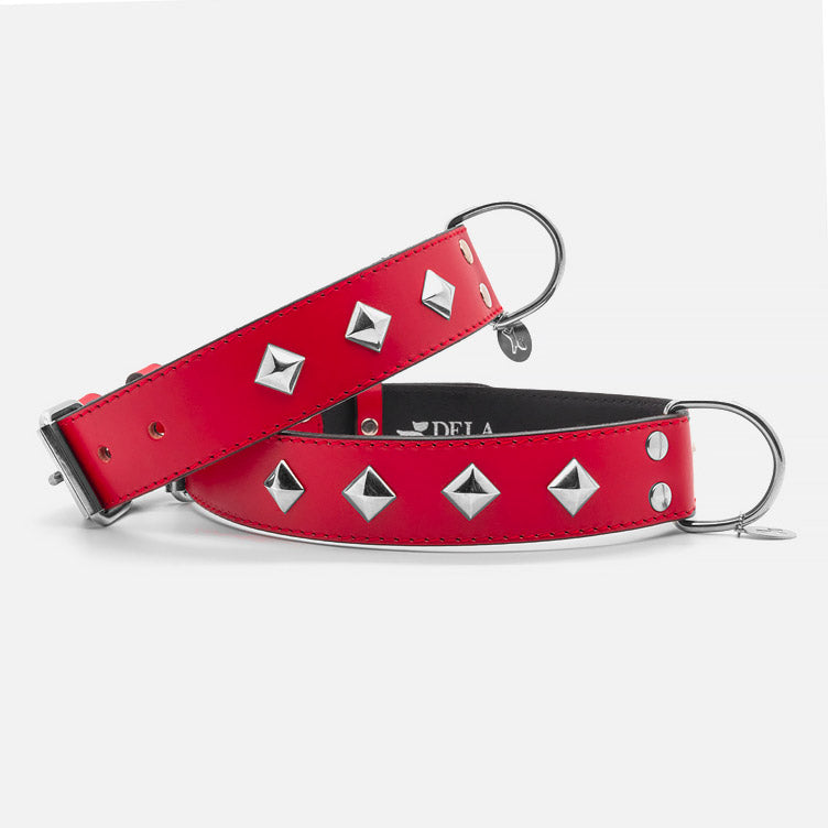 Collare in Pelle ROSSO PYRAMID ALTO