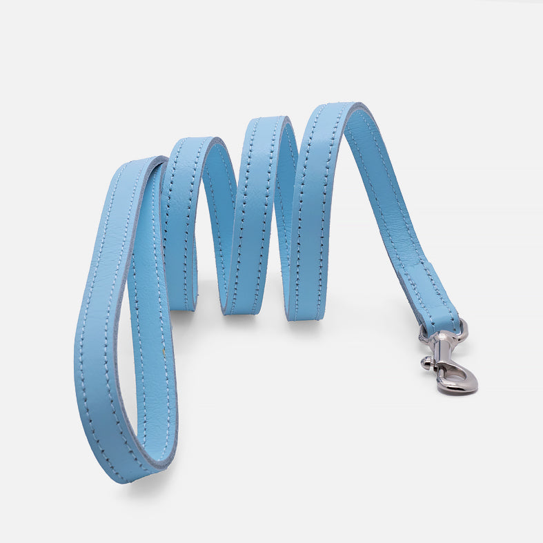 Guinzaglio Piatto in Pelle CELESTE