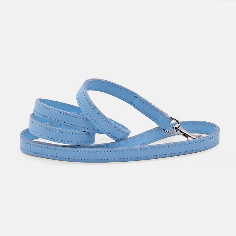 Guinzaglio Piatto in Pelle CELESTE