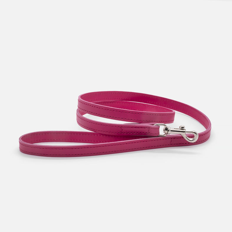 Guinzaglio Piatto in Pelle FUCSIA