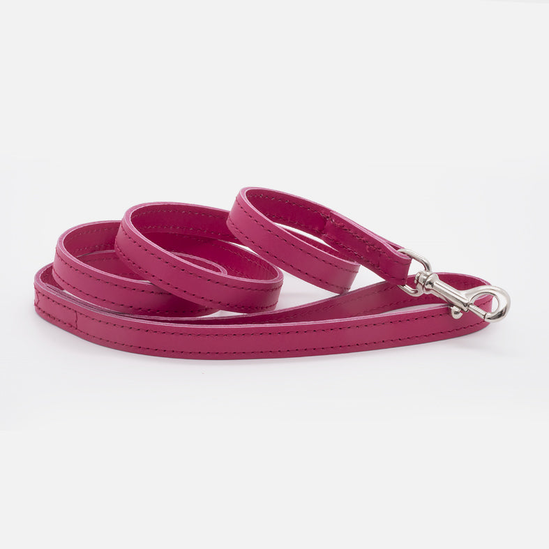 Guinzaglio Piatto in Pelle FUCSIA