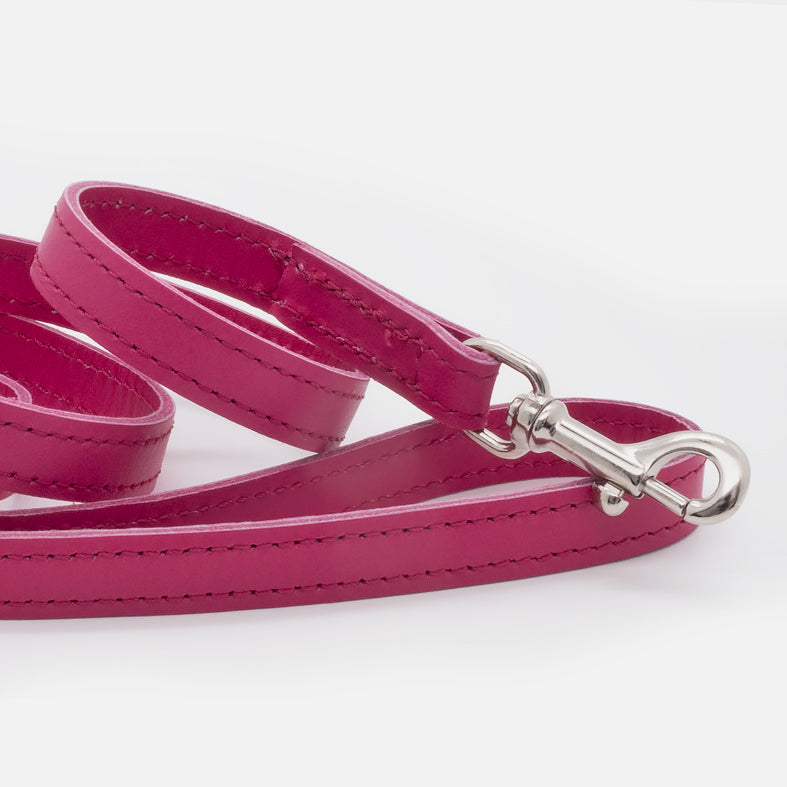 Guinzaglio Piatto in Pelle FUCSIA