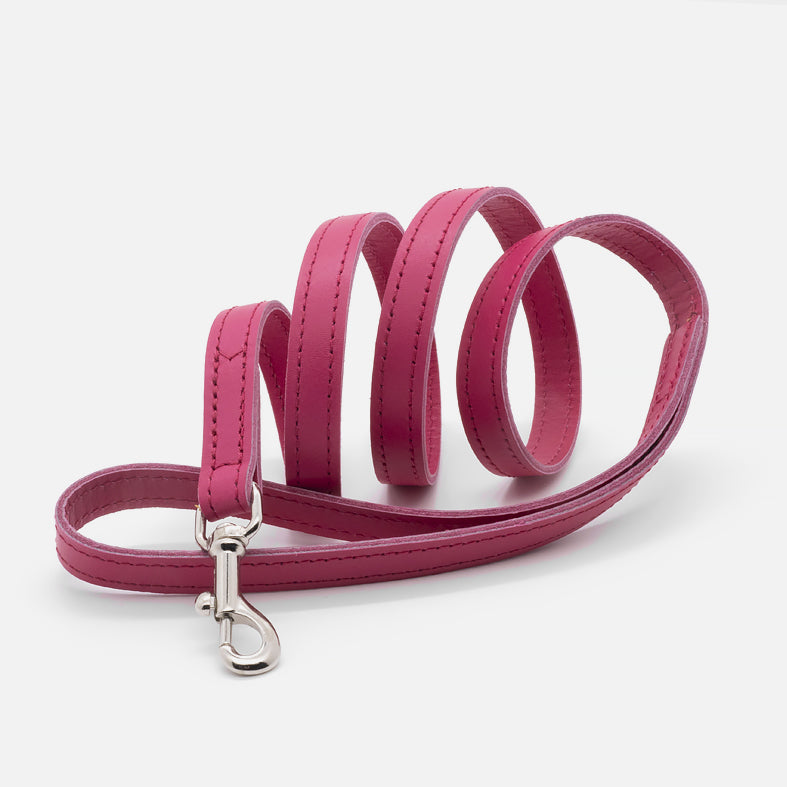 Guinzaglio Piatto in Pelle FUCSIA