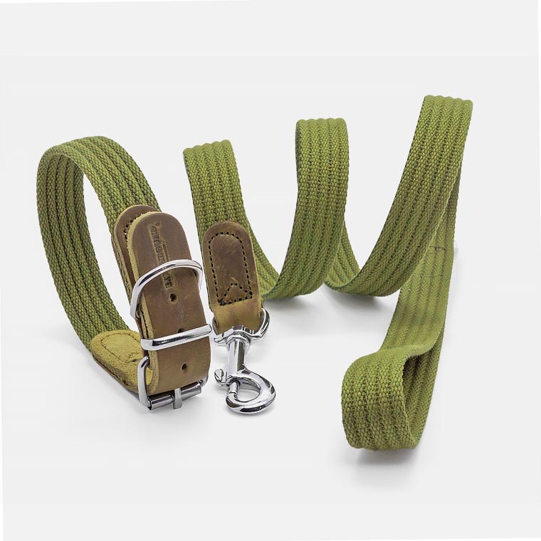 Guinzaglio in Cotone e Pelle GREEN