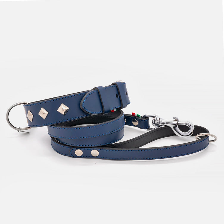 Collare in Pelle BLU PYRAMID ALTO