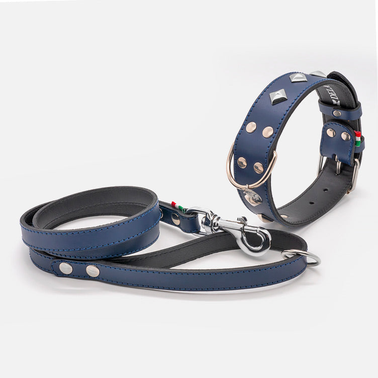 Collare in Pelle BLU PYRAMID ALTO