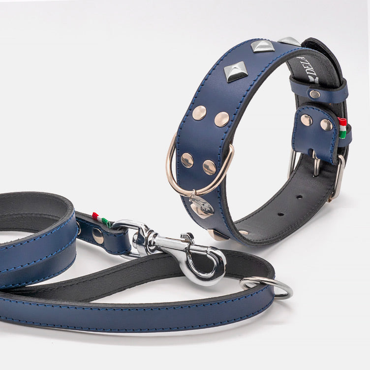 Collare in Pelle BLU PYRAMID ALTO