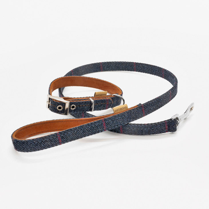 Guinzaglio in Tweed e Pelle BLU