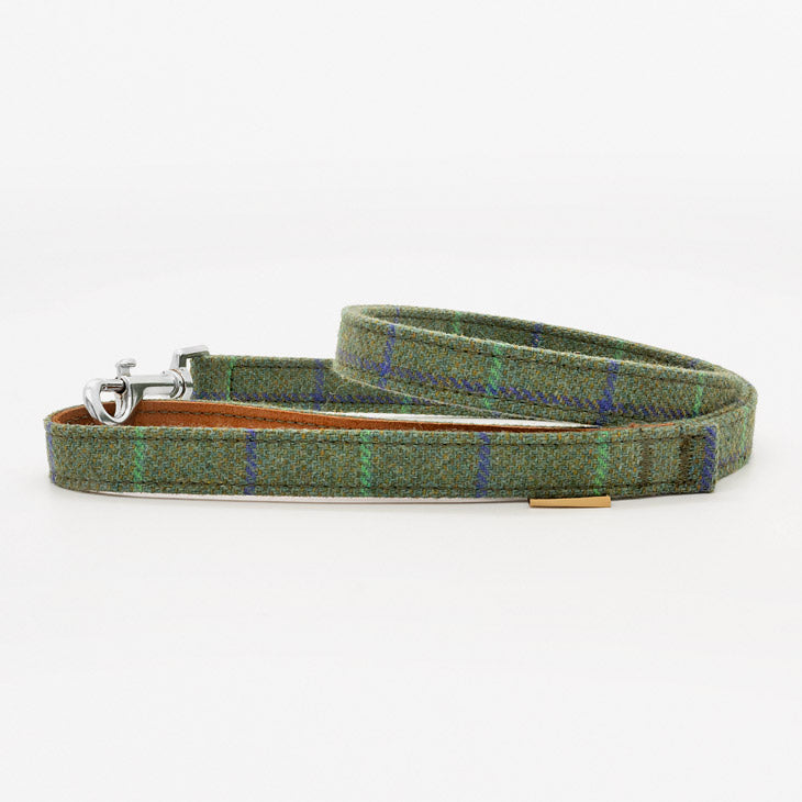 Guinzaglio in Tweed Tartan e Pelle GREEN