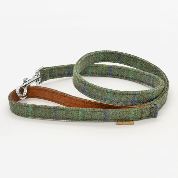 Guinzaglio in Tweed Tartan e Pelle GREEN