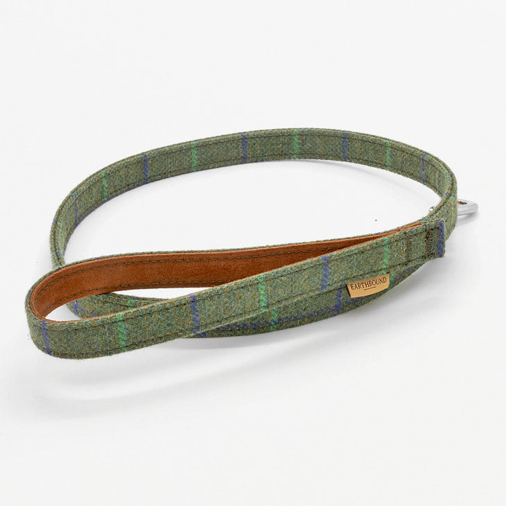 Guinzaglio in Tweed Tartan e Pelle GREEN