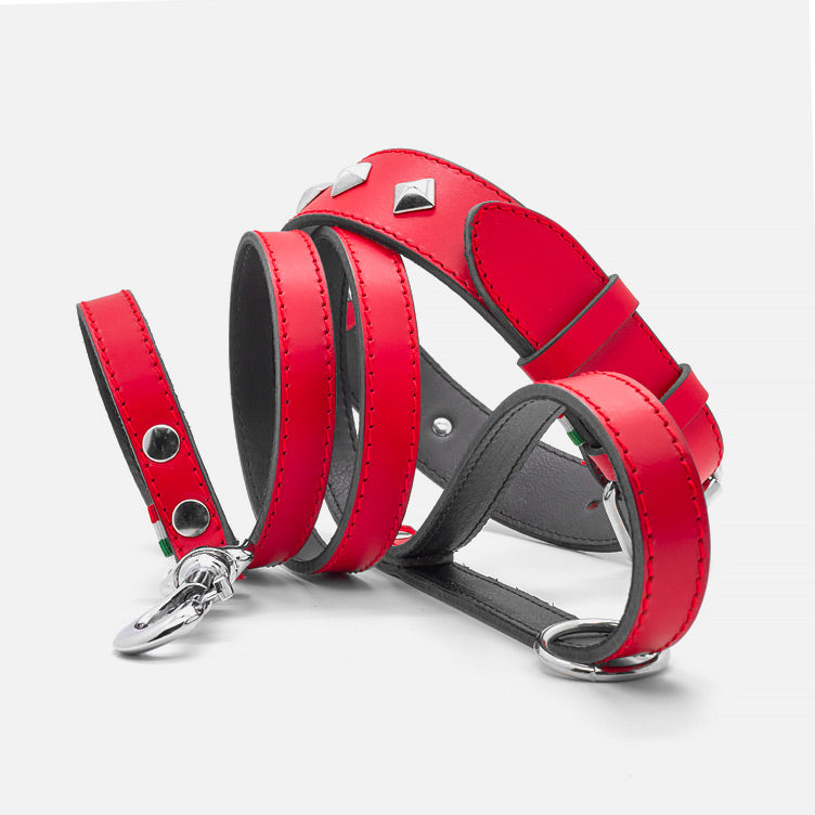 Collare in Pelle ROSSO PYRAMID ALTO