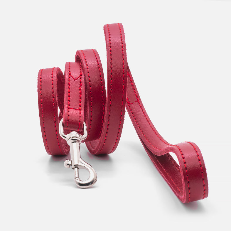 Guinzaglio Piatto in Pelle ROSSO