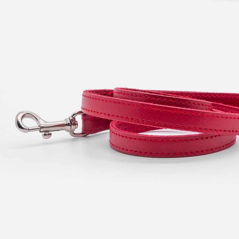 Guinzaglio Piatto in Pelle ROSSO