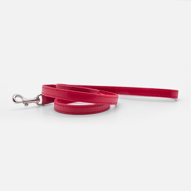 Guinzaglio Piatto in Pelle ROSSO