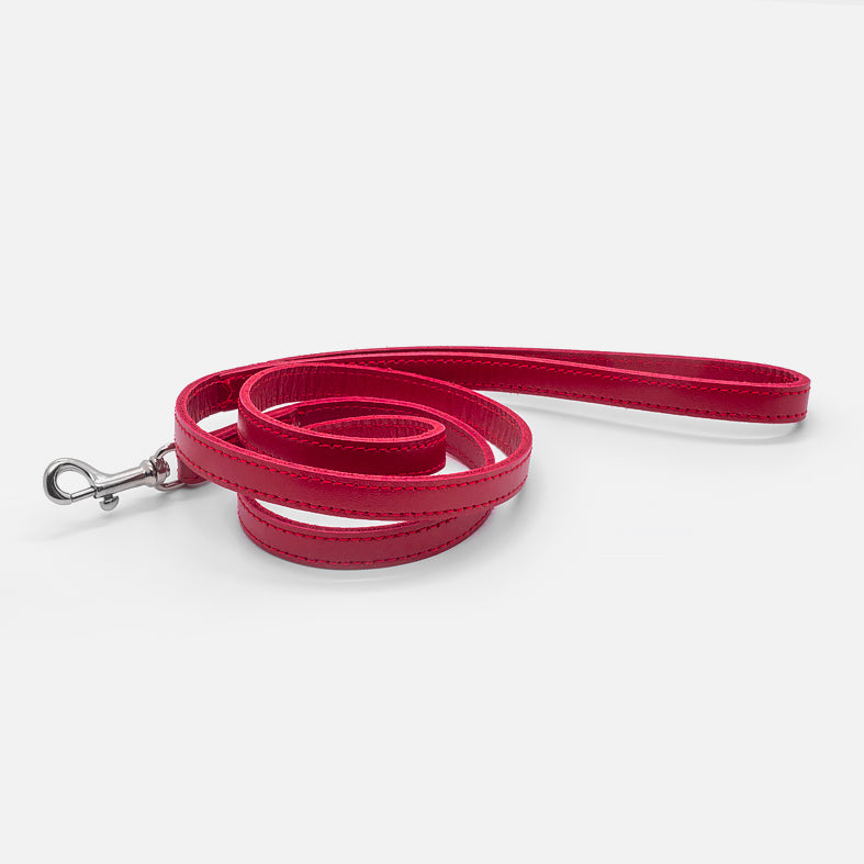 Guinzaglio Piatto in Pelle ROSSO
