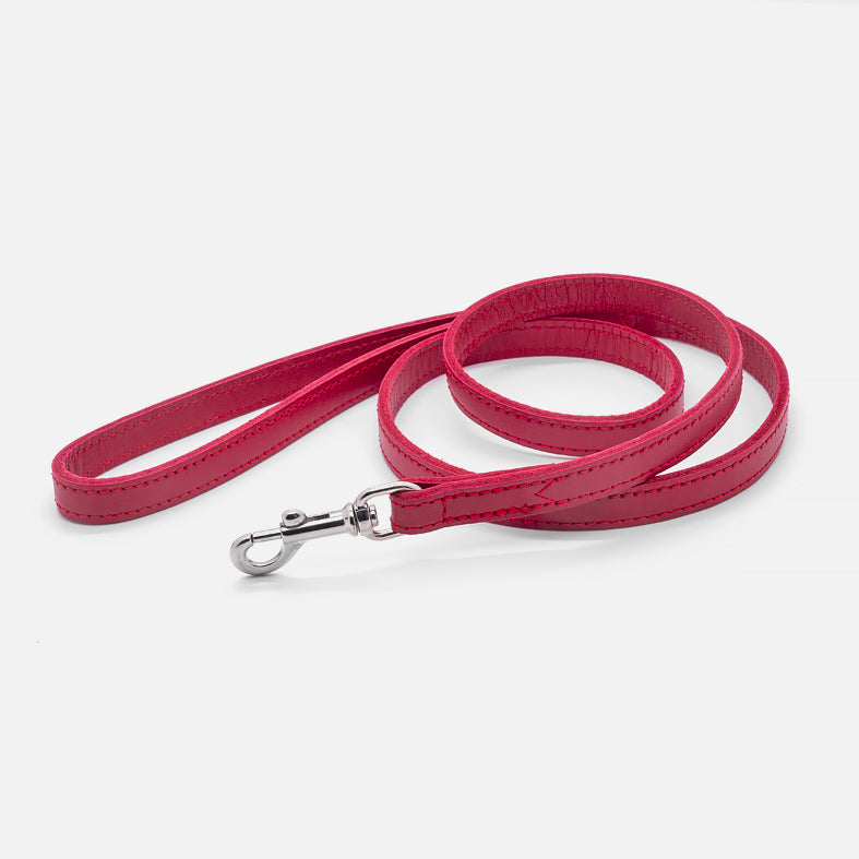Guinzaglio Piatto in Pelle ROSSO