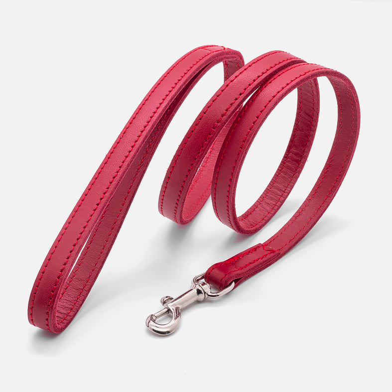 Guinzaglio Piatto in Pelle ROSSO