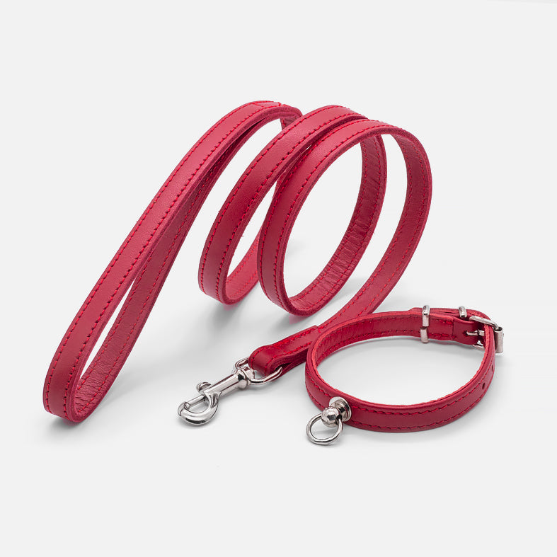 Guinzaglio Piatto in Pelle ROSSO