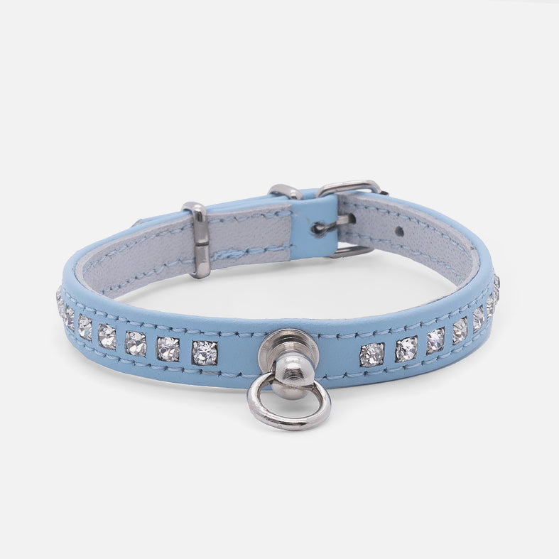 Collare in Pelle Celeste STRASS