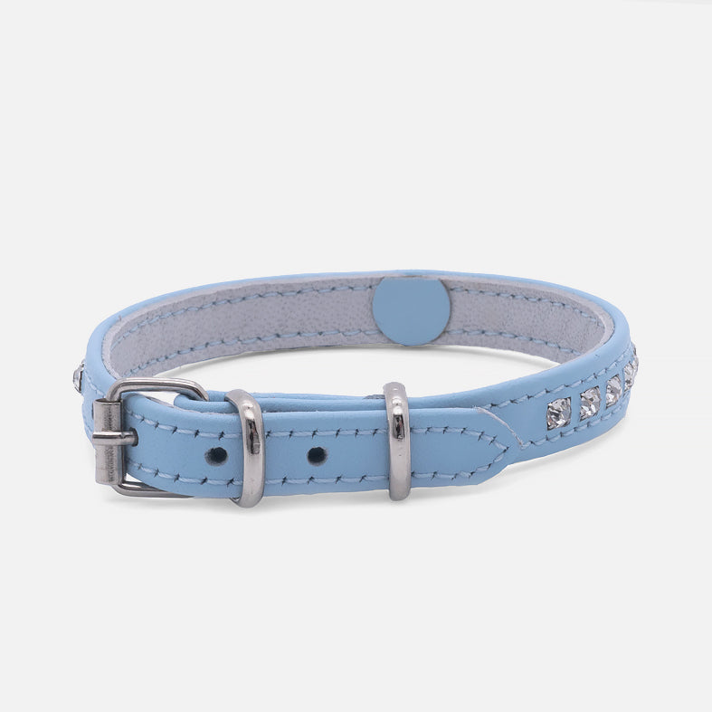 Collare in Pelle Celeste STRASS