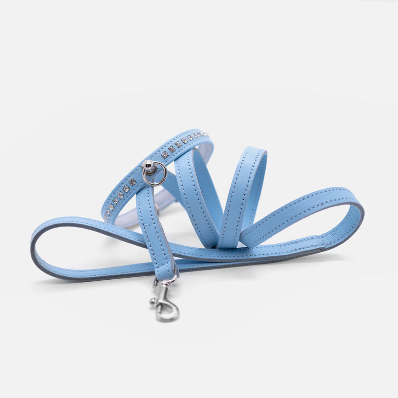 Guinzaglio Piatto in Pelle CELESTE