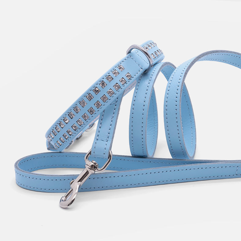 Guinzaglio Piatto in Pelle CELESTE