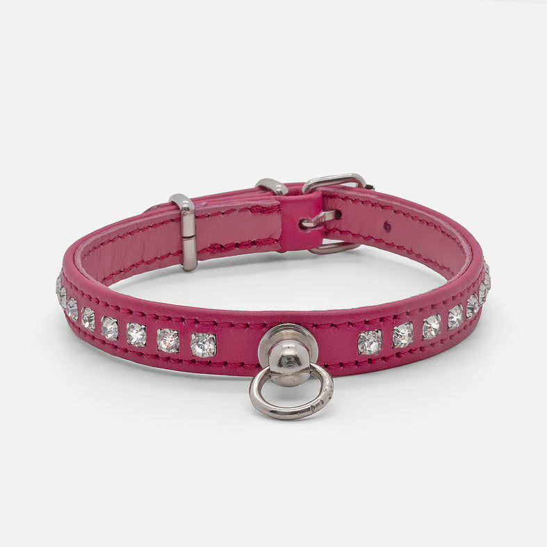 Collare in Pelle Fucsia STRASS