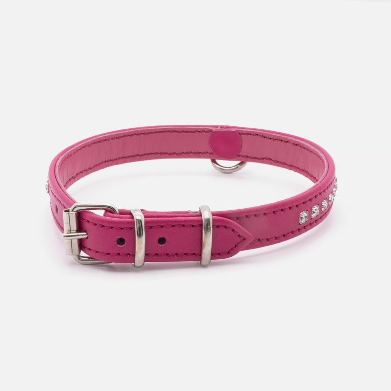 Collare in Pelle Fucsia STRASS