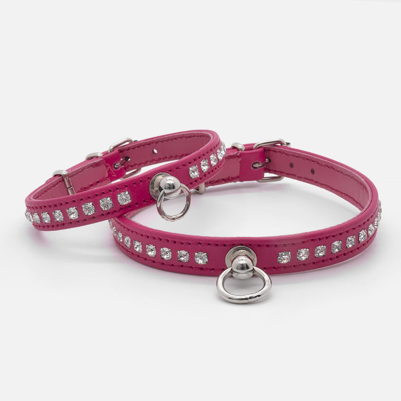 Collare in Pelle Fucsia STRASS