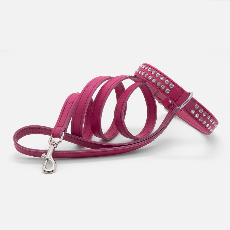 Guinzaglio Piatto in Pelle FUCSIA