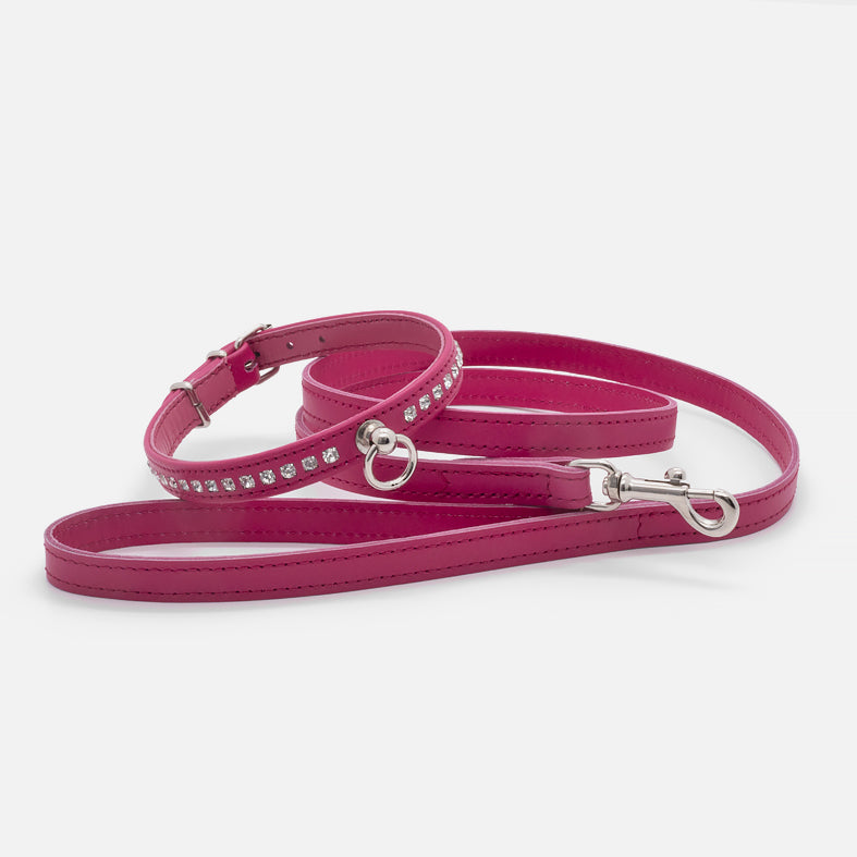 Guinzaglio Piatto in Pelle FUCSIA