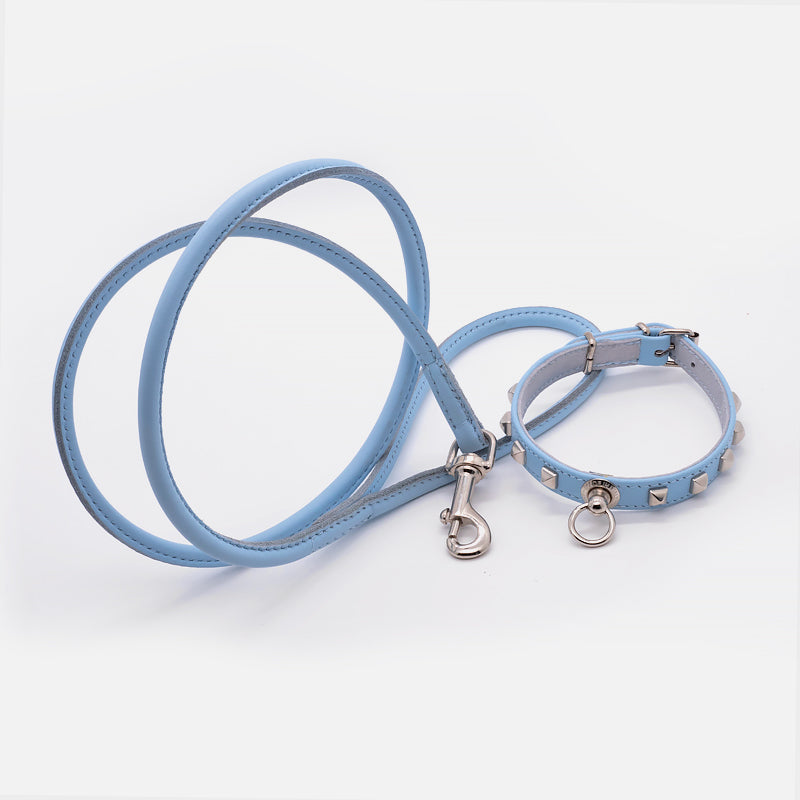 Guinzaglio Tubolare in Pelle CELESTE