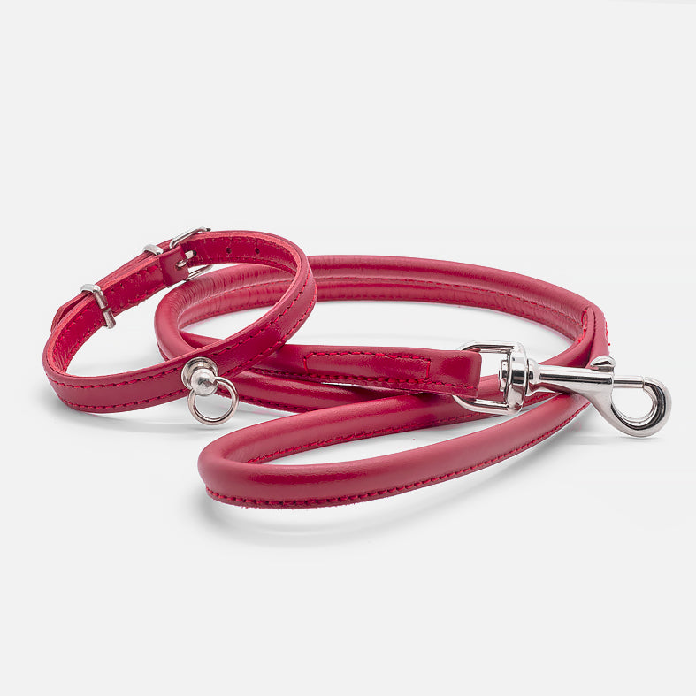 Guinzaglio Tubolare in Pelle ROSSO